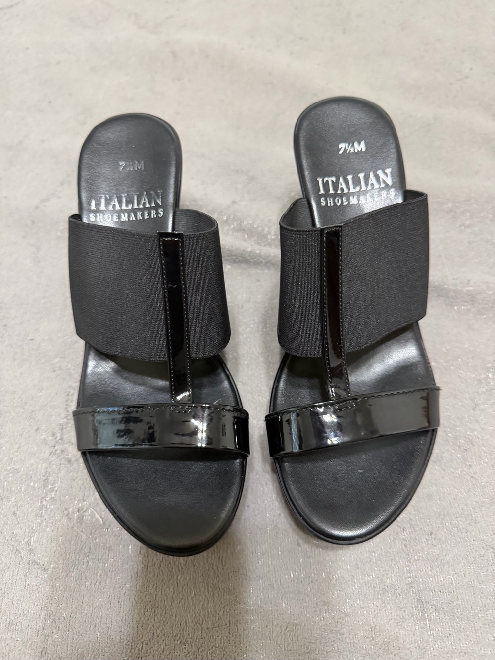 Italian Shoemakers Black Patent & Elastic Slide Heels
